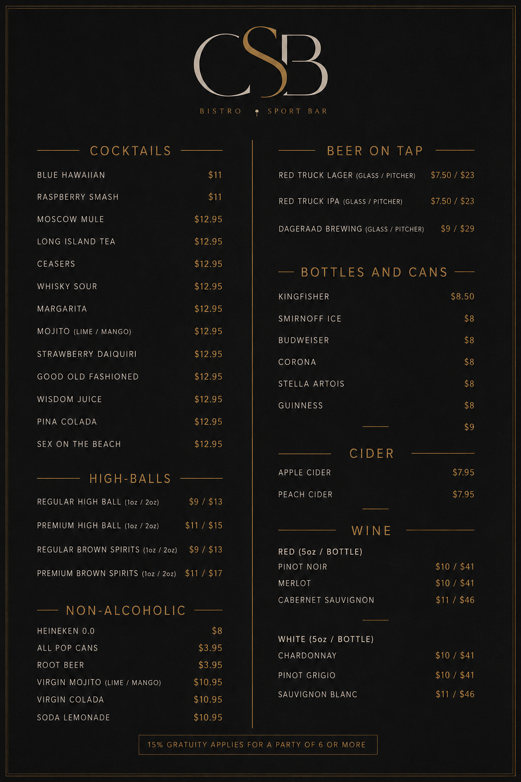CSB Drinks Menu