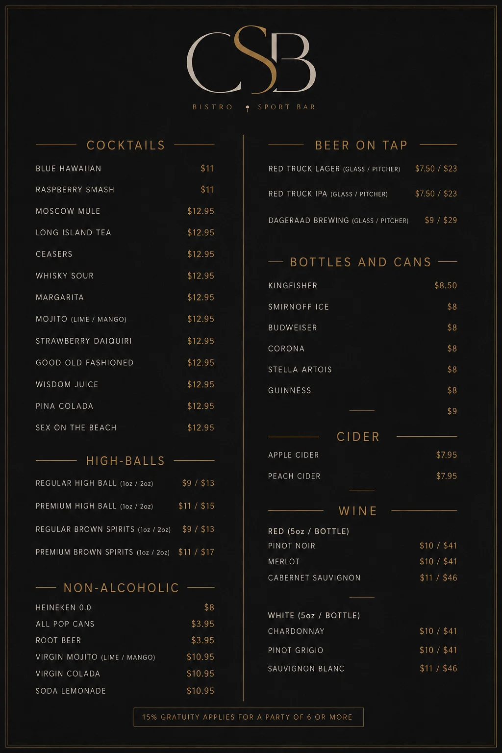 CSB Drinks Menu
