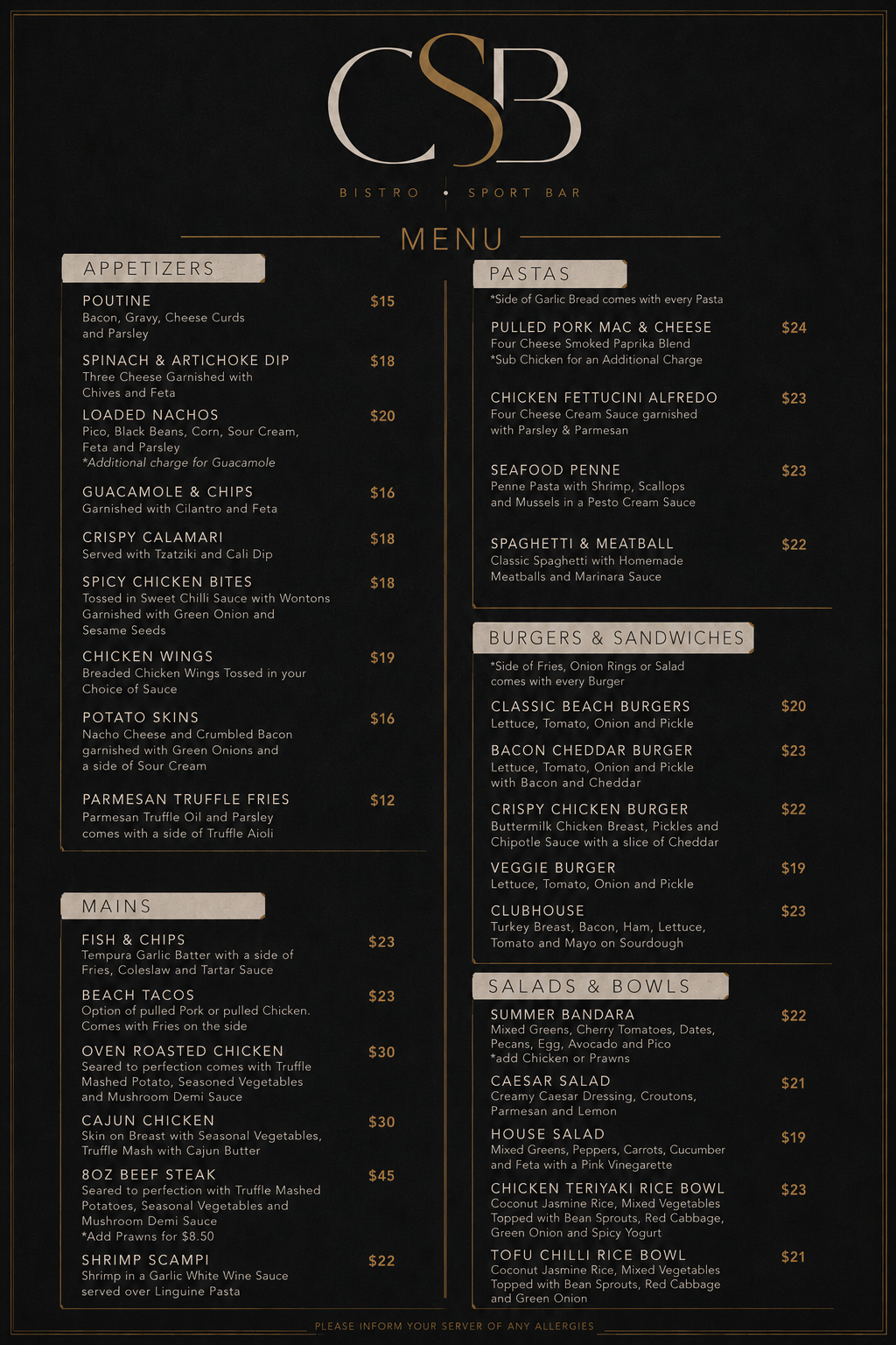 CSB Food Menu