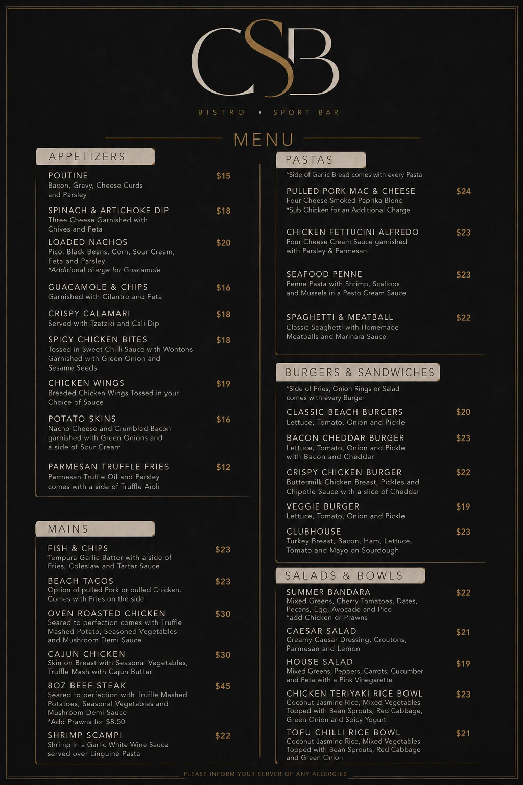 CSB Food Menu