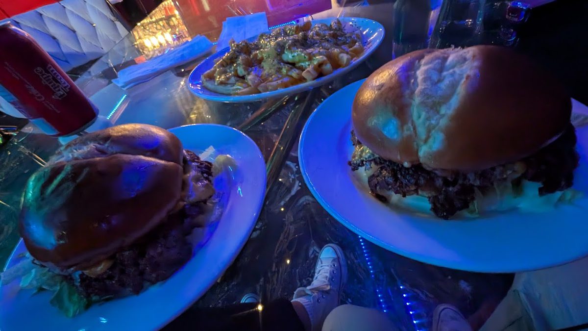 Burgers and fries on the table