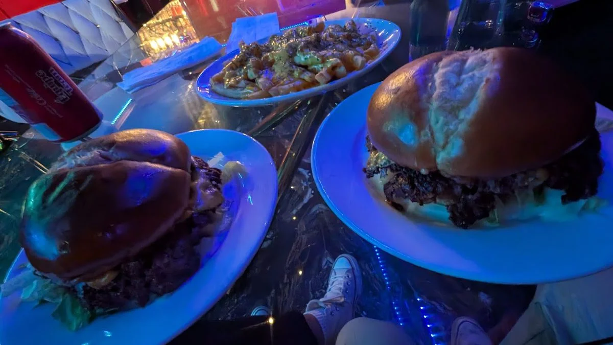 Burgers and fries on the table